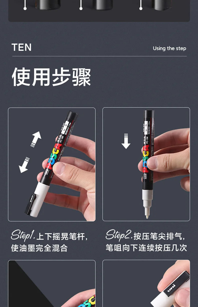 Posca White Marker Brush, Permanent Waterproof Non-fading High Gloss Mark Pens-Rock Art/Fabric Paint/Shoe Graffiti/Poster Making