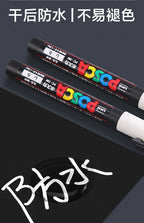 Posca White Marker Brush, Permanent Waterproof Non-fading High Gloss Mark Pens-Rock Art/Fabric Paint/Shoe Graffiti/Poster Making