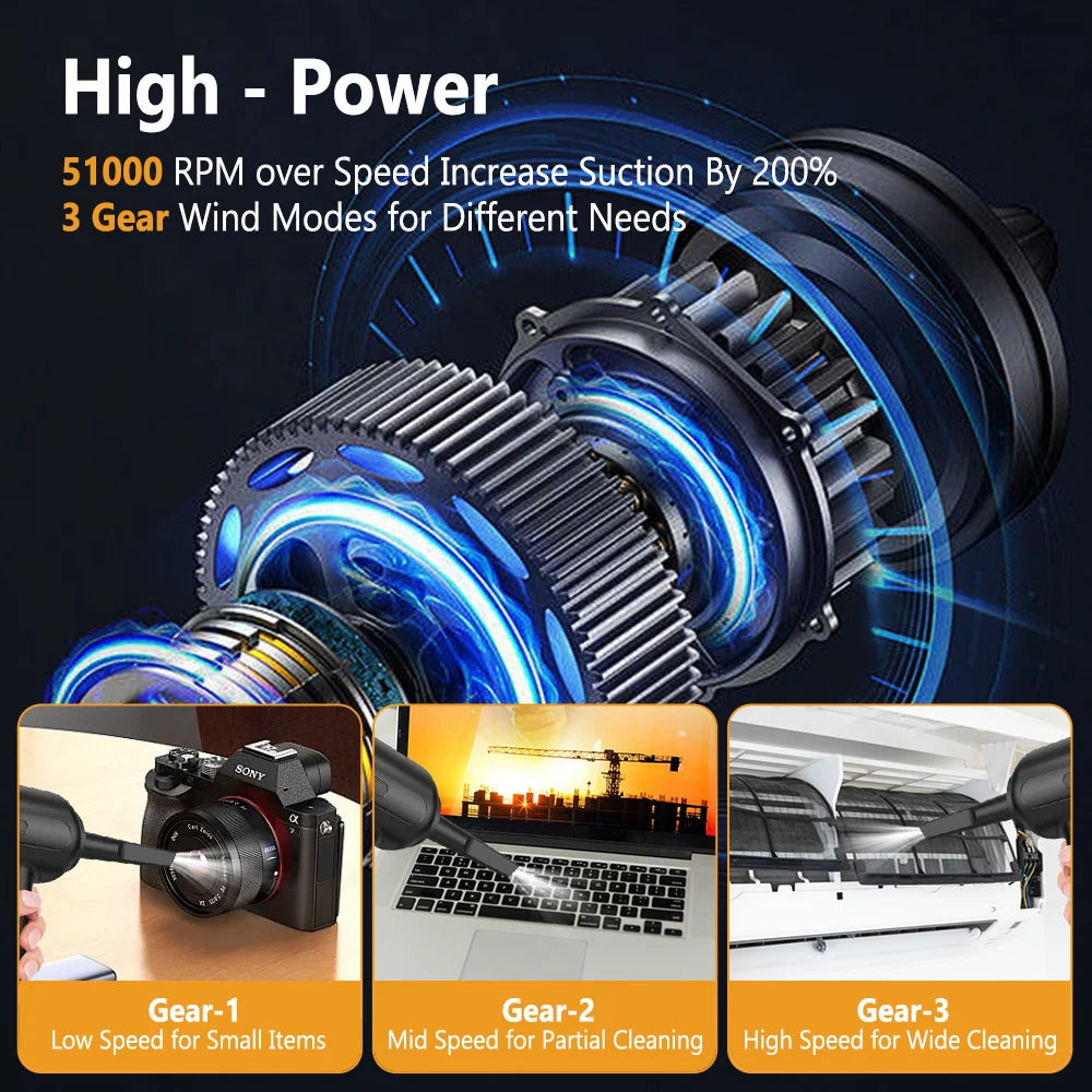 Portable  Air Blower & Vacuum Cleaner 2 in 1 Compressed Air Duster 6000mAh Cordless Duster Blower for Keyboard Computer Cleaning