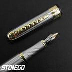 STONEGO 0.38mm Extra Fine Nib Fountain Pen, Black Metal Calligraphy Writing Gift Pen