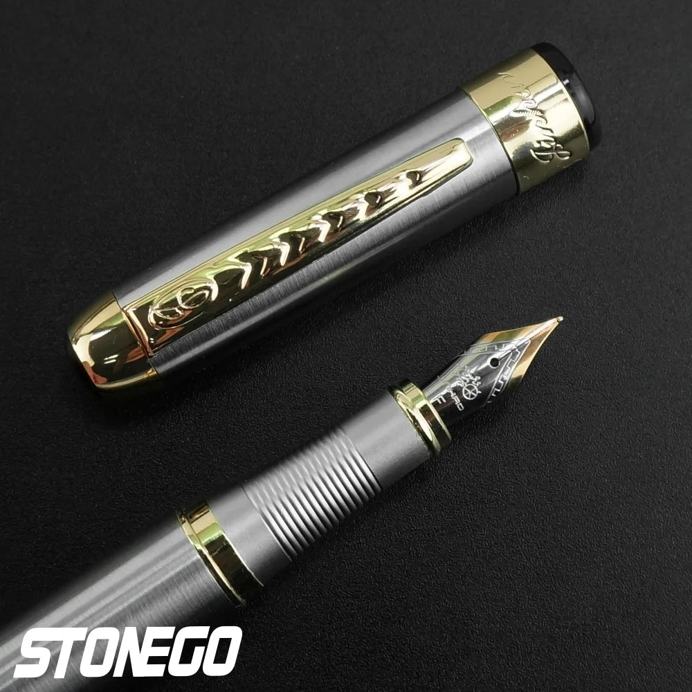 STONEGO 0.38mm Extra Fine Nib Fountain Pen, Black Metal Calligraphy Writing Gift Pen