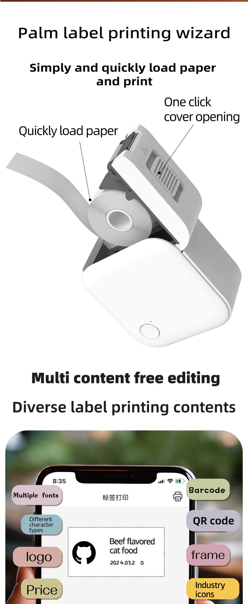 HZTZ Mini Label Printer Smart Pocket Self-adhesive Label Printer Bluetooth Price Label Sticker Maker For Home