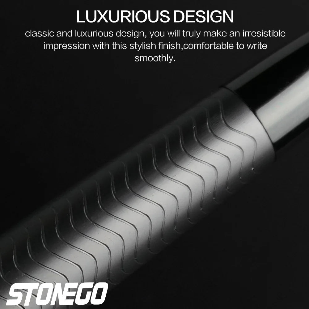 STONEGO 0.38mm Extra Fine Nib Fountain Pen, Black Metal Calligraphy Writing Gift Pen