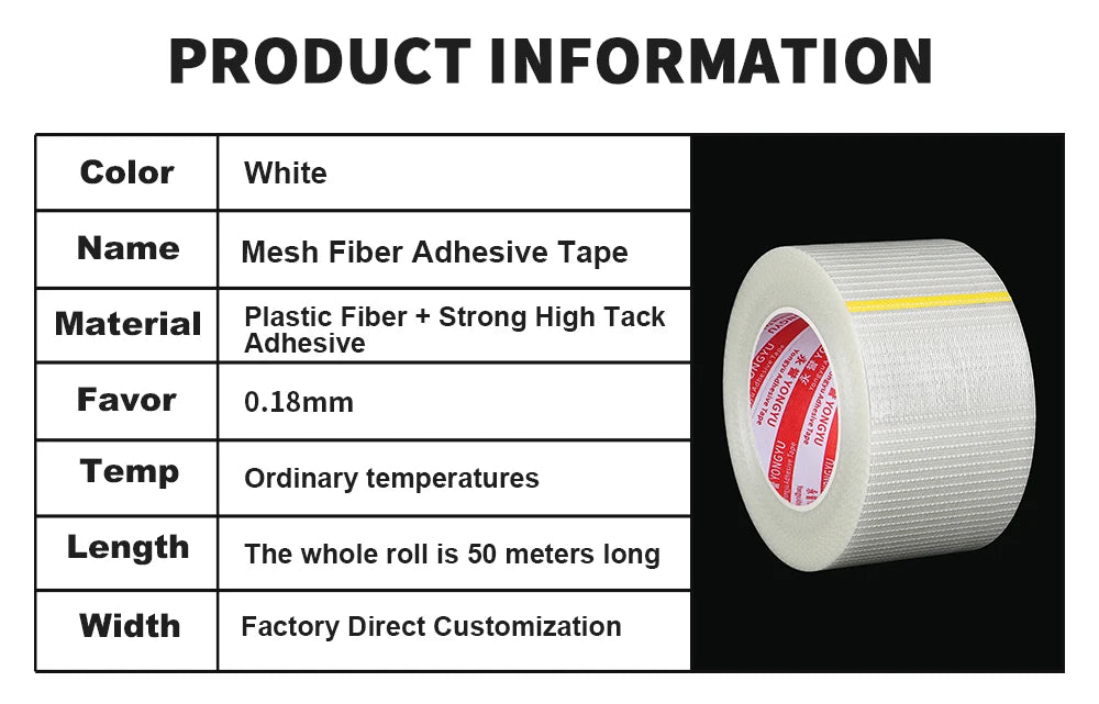 Heavy-Duty Transparent Fiberglass Strapping Tape - Super Strong, Waterproof, Single-Sided Adhesive with Carton Sealing Feature