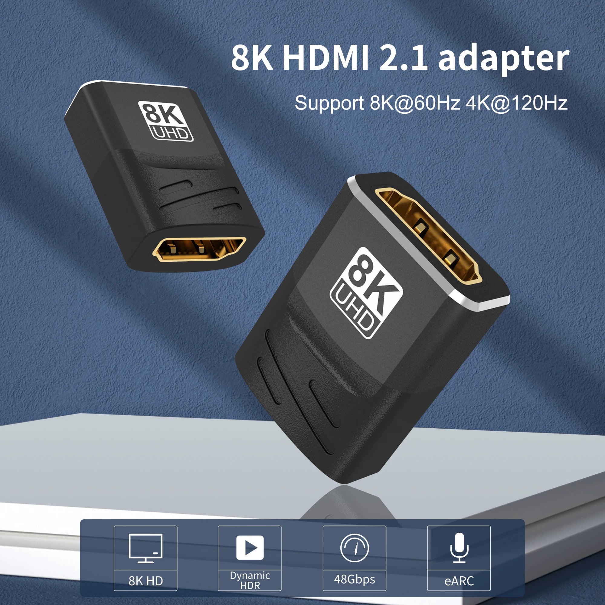 HDMI Coupler 8K, HDMI 2.1  Connector HDMI Extension Adapter, Support 8K@60Hz / 4K@120Hz 120UHD, 3D, HDR