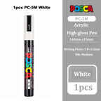 Posca White Marker Brush, Permanent Waterproof Non-fading High Gloss Mark Pens-Rock Art/Fabric Paint/Shoe Graffiti/Poster Making