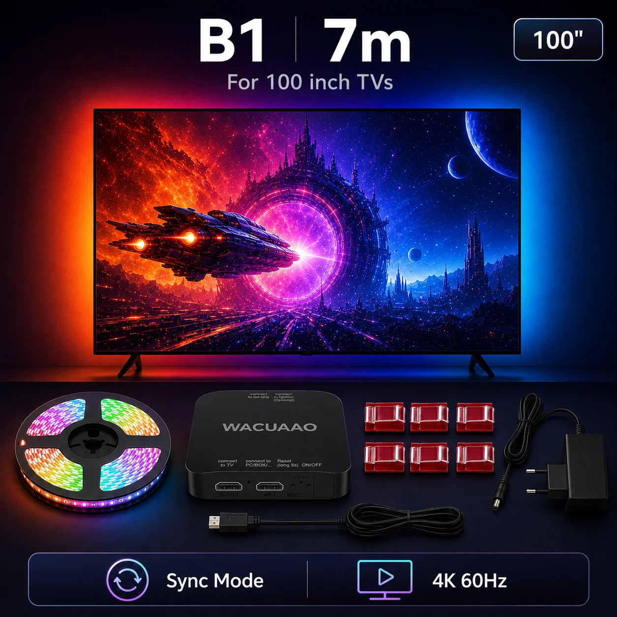 HDMI Sync TV Backlight for 40-85 Inch TVs, No App Needed Gaming Lights with Real-Time Color Matching, for Xmas Home Theater