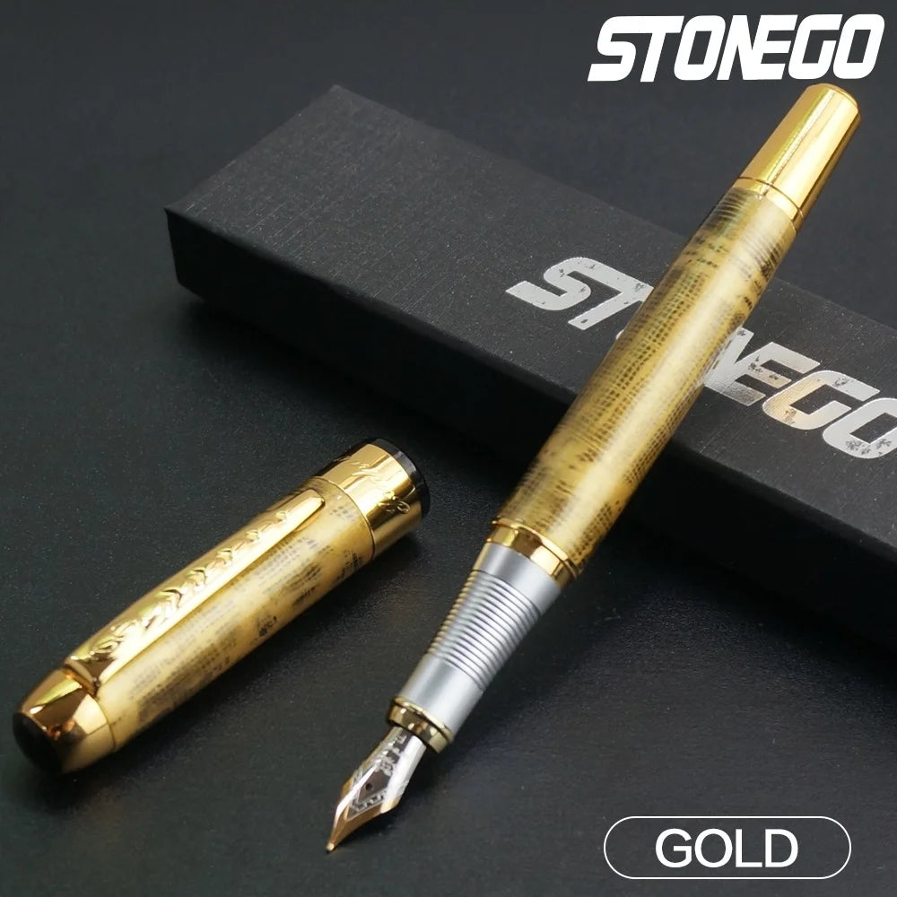 STONEGO 0.38mm Extra Fine Nib Fountain Pen, Black Metal Calligraphy Writing Gift Pen