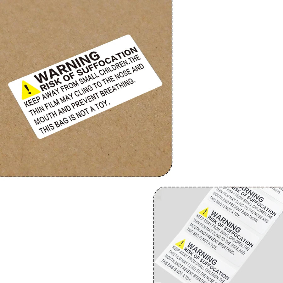 500 Pcs Suffocation Warning Labels Roll, Safety Notice Stickers for Plastic Bags, Packaging, Storage and Shipping Use