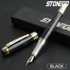 STONEGO 0.38mm Extra Fine Nib Fountain Pen, Black Metal Calligraphy Writing Gift Pen