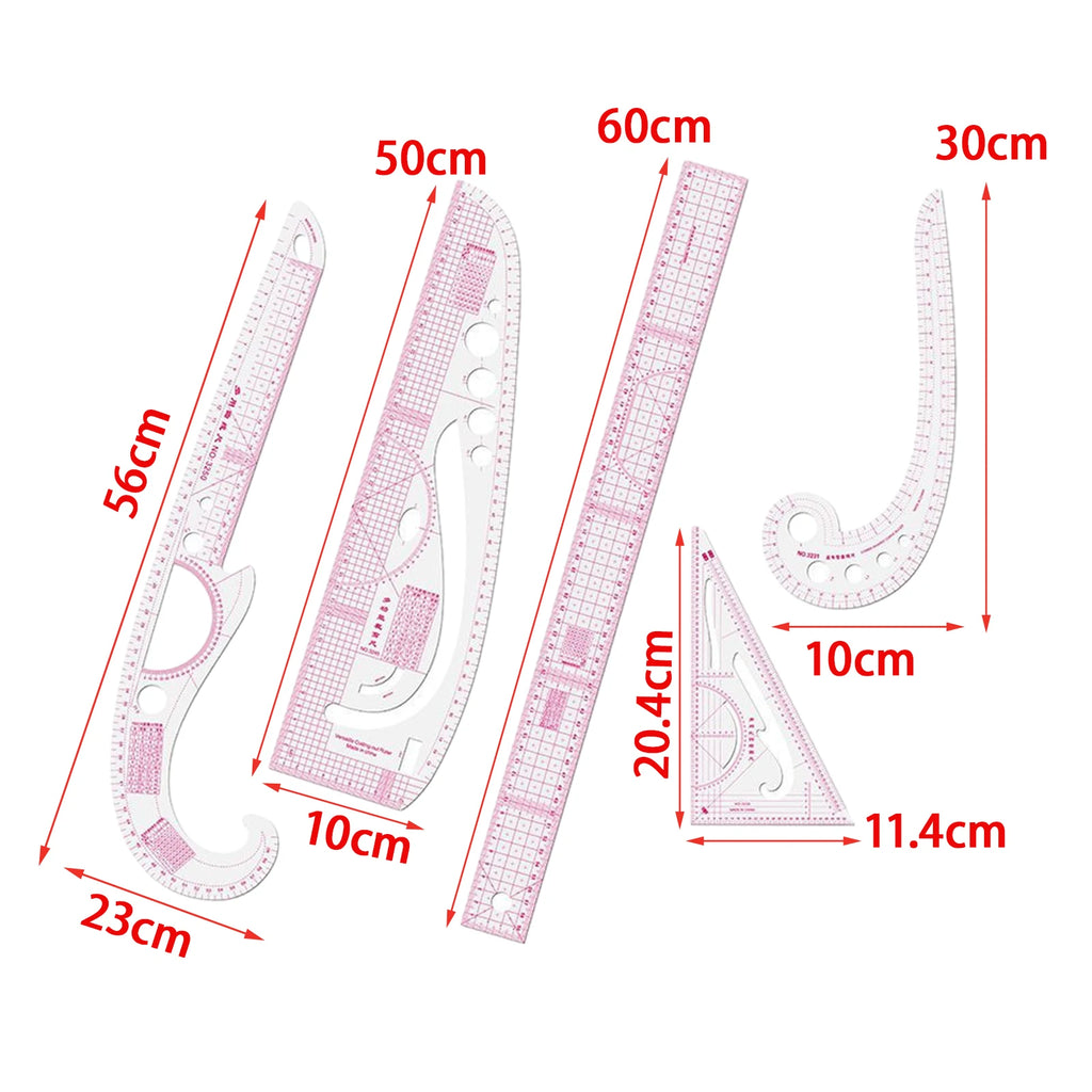 French Curve Ruler Set Tailor Pattern Making Clothes Drawing Template Fashion Design Measure Ruler for Tailors Designers