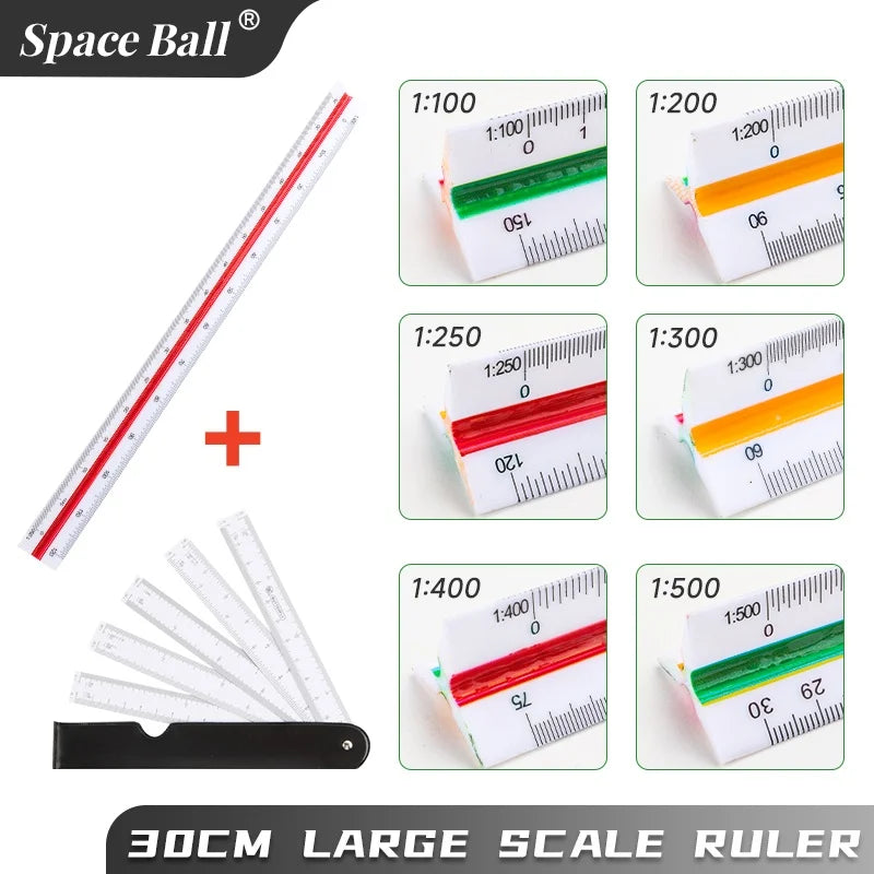 Space Ball Multi-functional Triangular Ruler Student Stationery 12.5/30cm Drafting Tool Scale Ruler Architect Technical Ruler