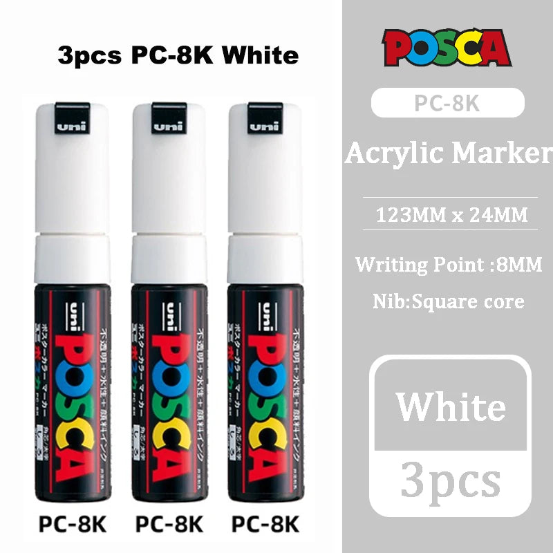 Posca White Marker Brush, Permanent Waterproof Non-fading High Gloss Mark Pens-Rock Art/Fabric Paint/Shoe Graffiti/Poster Making