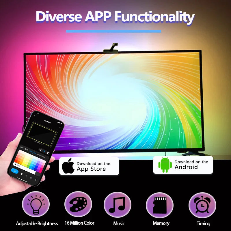 Tv Ambient Backlight 5V Usb Rgbic Led Light Strip With Camera 3.8M 5M App Smart Lighting Screen Color Synchronization Game Lamp