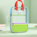 HUAJIE Student Handheld File Bag, Dopamine Color Tote, L-Shaped Zipper Mesh Folder, Exam Paper Storage and Subject Organizer