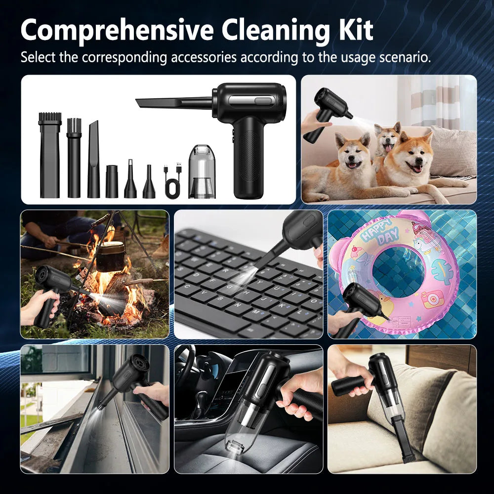 Portable  Air Blower & Vacuum Cleaner 2 in 1 Compressed Air Duster 6000mAh Cordless Duster Blower for Keyboard Computer Cleaning
