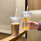 1pc  Transparent and minimalist water cup with straw, reusable, used for DIY smoothie cups for coffee, milk, and beverages