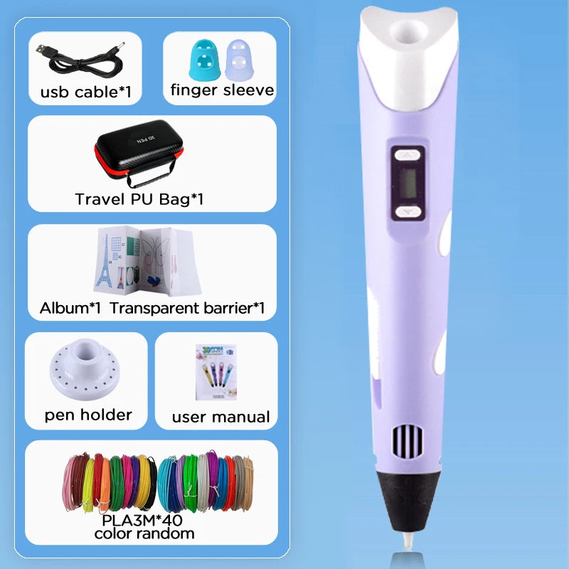 3D Pen With LCD Screen Compatible PLA Filament Toys 3D Drawing Printing Pen for Children DIY Christmas Birthday Gift