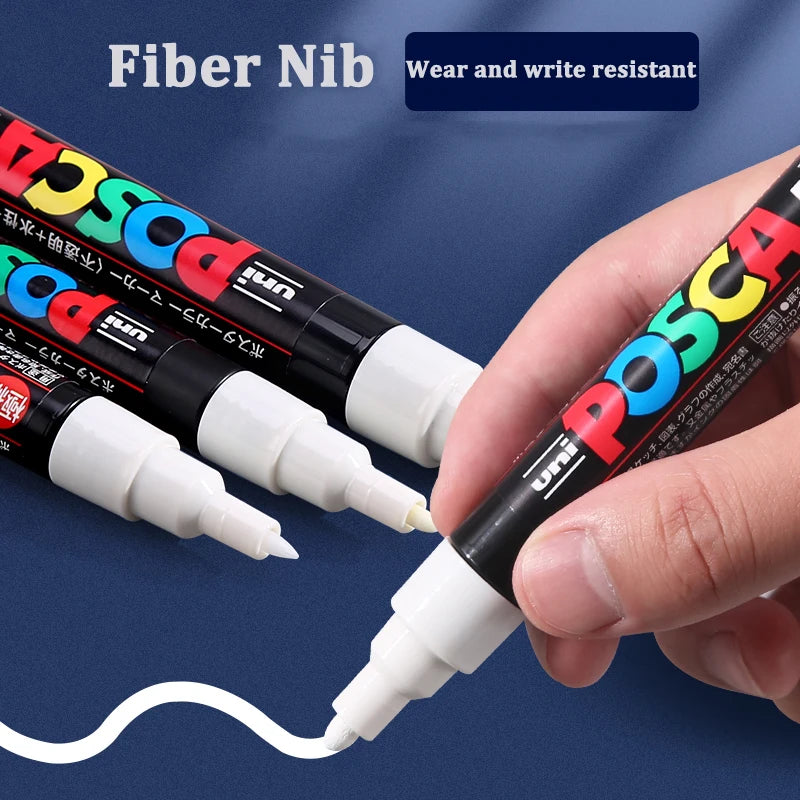 Posca White Marker Brush, Permanent Waterproof Non-fading High Gloss Mark Pens-Rock Art/Fabric Paint/Shoe Graffiti/Poster Making