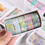 5Rolls Colorful Flowers Kawaii Transparent Sticker Tape DIY Decorative PET Material Tape Sketchbook Stickers School Supplies