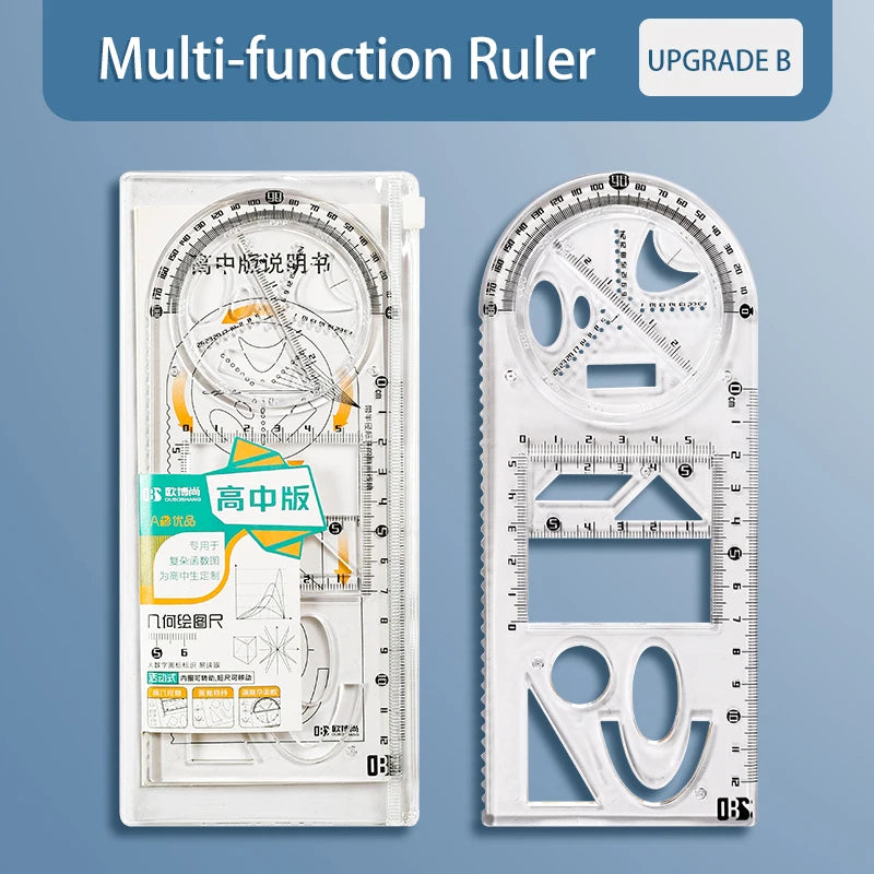 Multifunctional Geometric Function Ruler Set Mathematics Drawing Template Measuring Tool for Student School Office Supplies