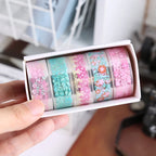 5Rolls Colorful Flowers Kawaii Transparent Sticker Tape DIY Decorative PET Material Tape Sketchbook Stickers School Supplies