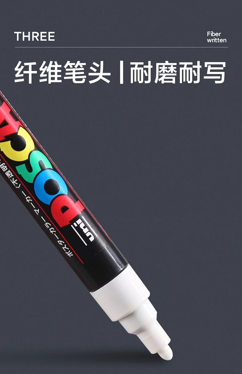 Posca White Marker Brush, Permanent Waterproof Non-fading High Gloss Mark Pens-Rock Art/Fabric Paint/Shoe Graffiti/Poster Making