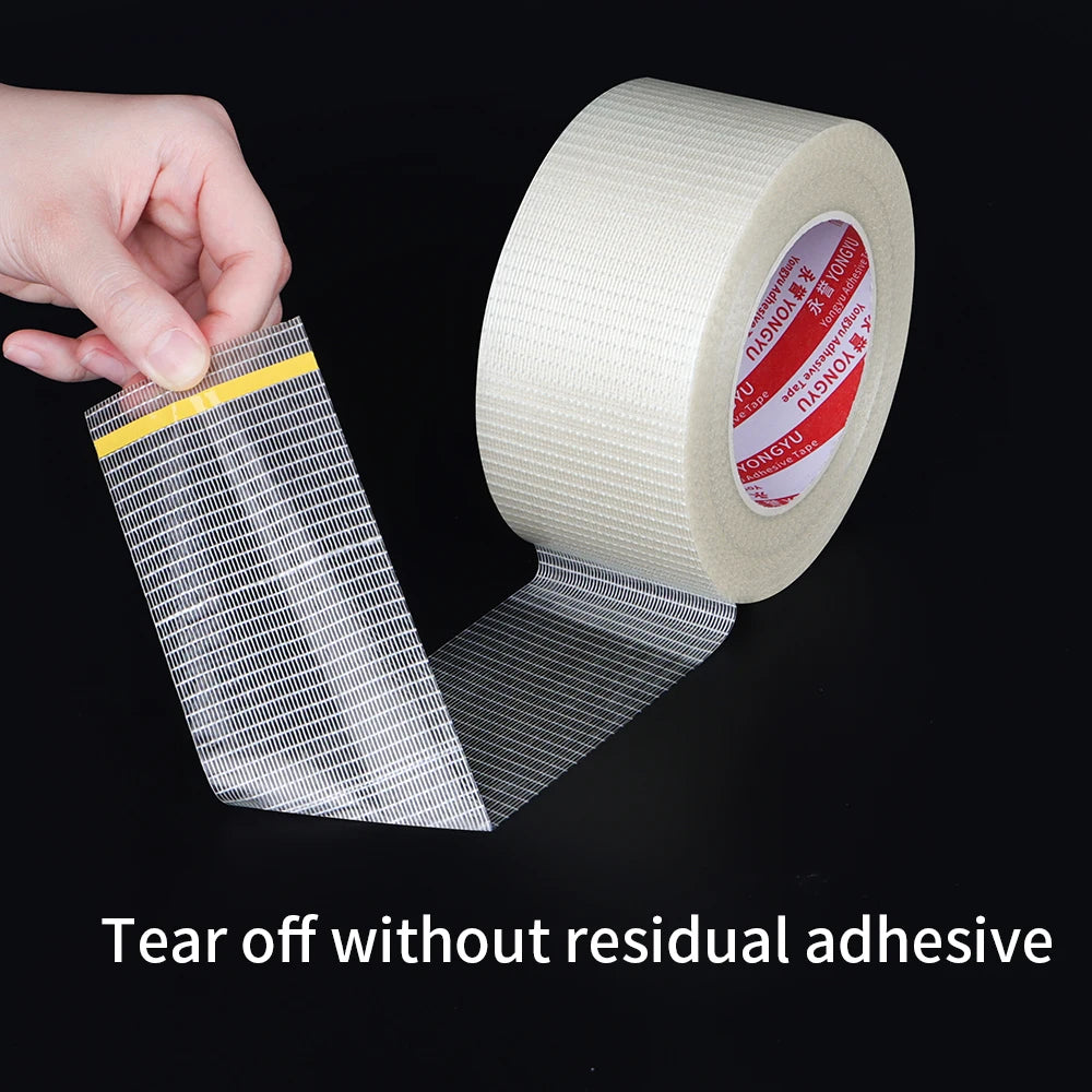 Heavy-Duty Transparent Fiberglass Strapping Tape - Super Strong, Waterproof, Single-Sided Adhesive with Carton Sealing Feature