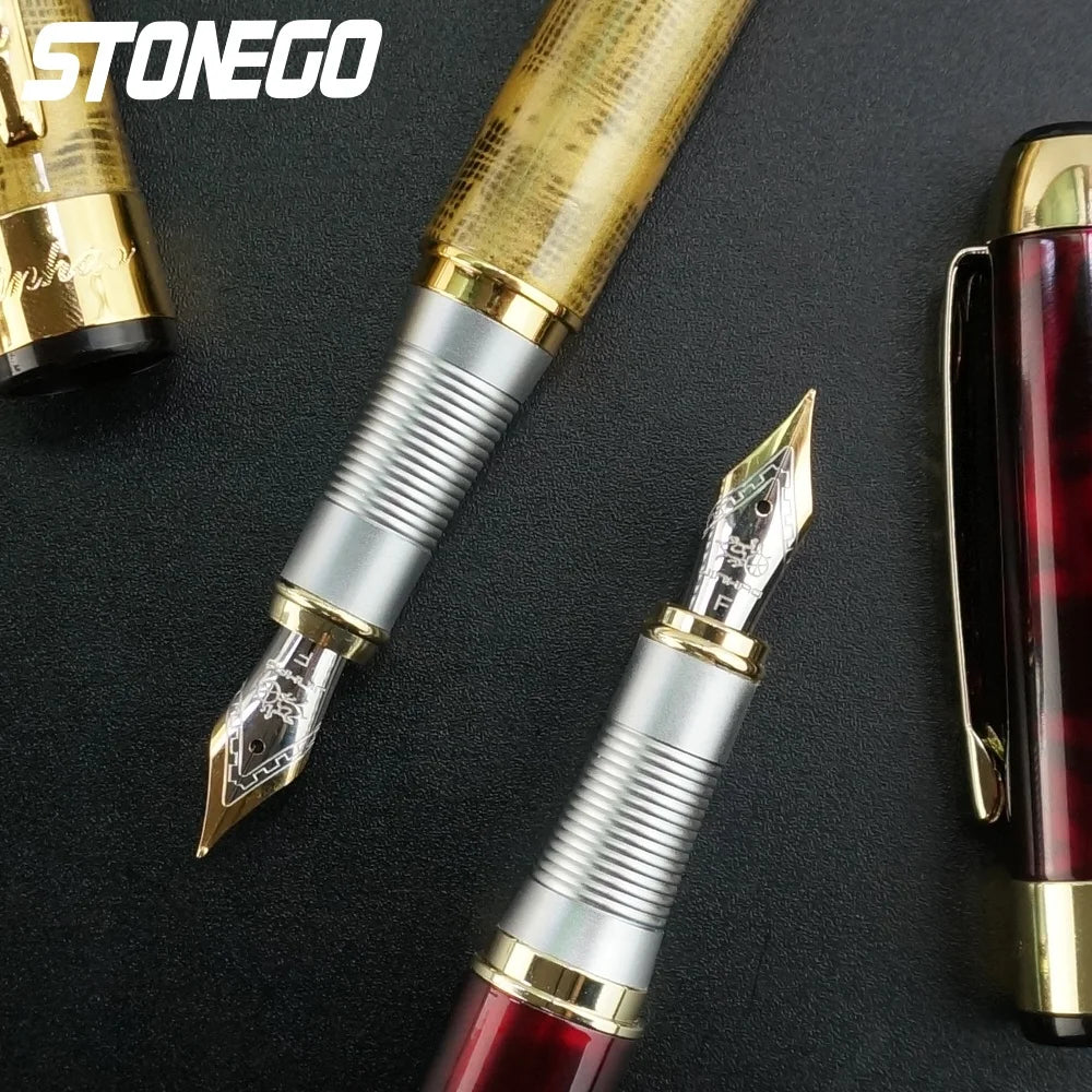 STONEGO 0.38mm Extra Fine Nib Fountain Pen, Black Metal Calligraphy Writing Gift Pen