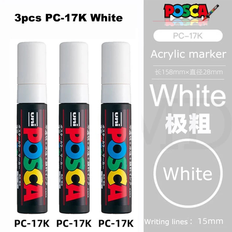 Posca White Marker Brush, Permanent Waterproof Non-fading High Gloss Mark Pens-Rock Art/Fabric Paint/Shoe Graffiti/Poster Making