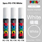 Posca White Marker Brush, Permanent Waterproof Non-fading High Gloss Mark Pens-Rock Art/Fabric Paint/Shoe Graffiti/Poster Making