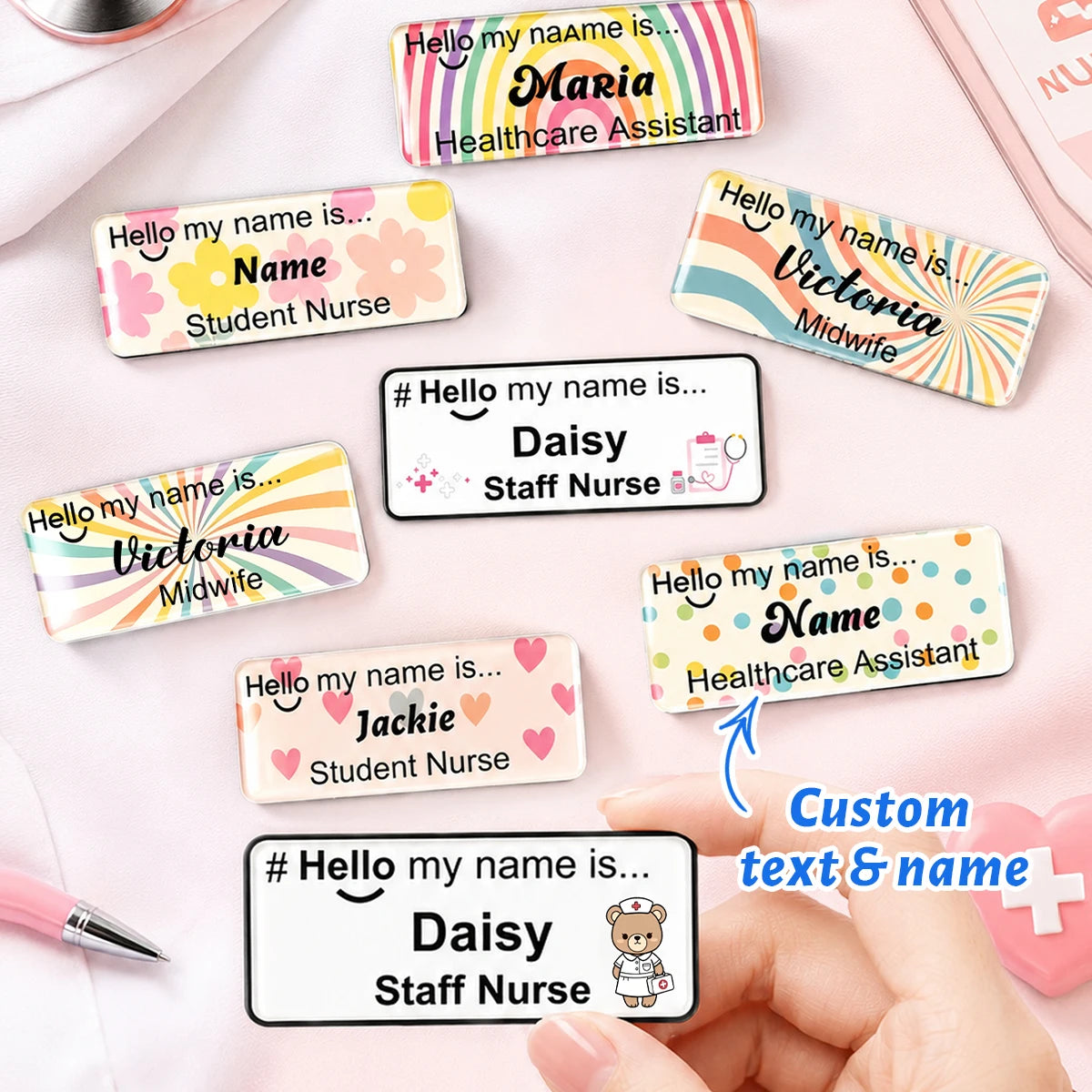 Personalized Acrylic Name Tag, Custom Text Pin Badge, Cute Uniform Name Plate, Nurse Teacher Retail Staff ID Badge.