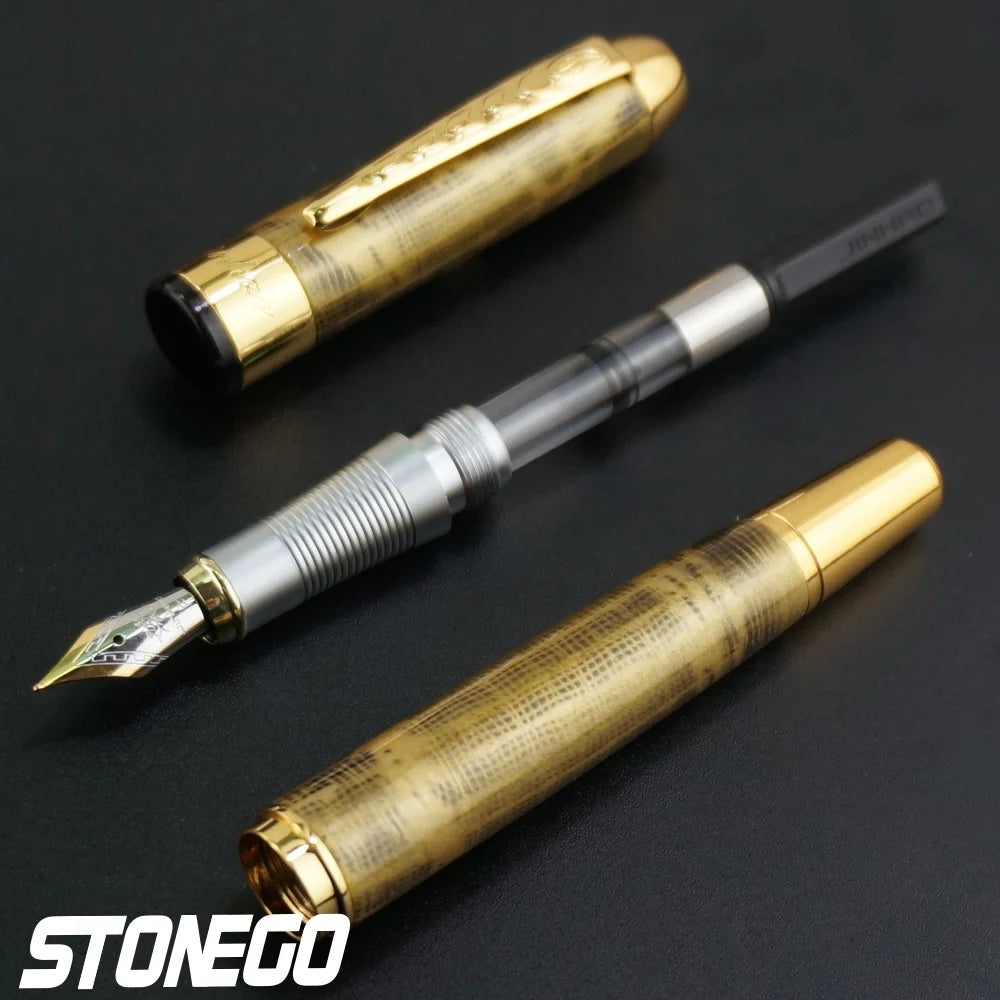 STONEGO 0.38mm Extra Fine Nib Fountain Pen, Black Metal Calligraphy Writing Gift Pen