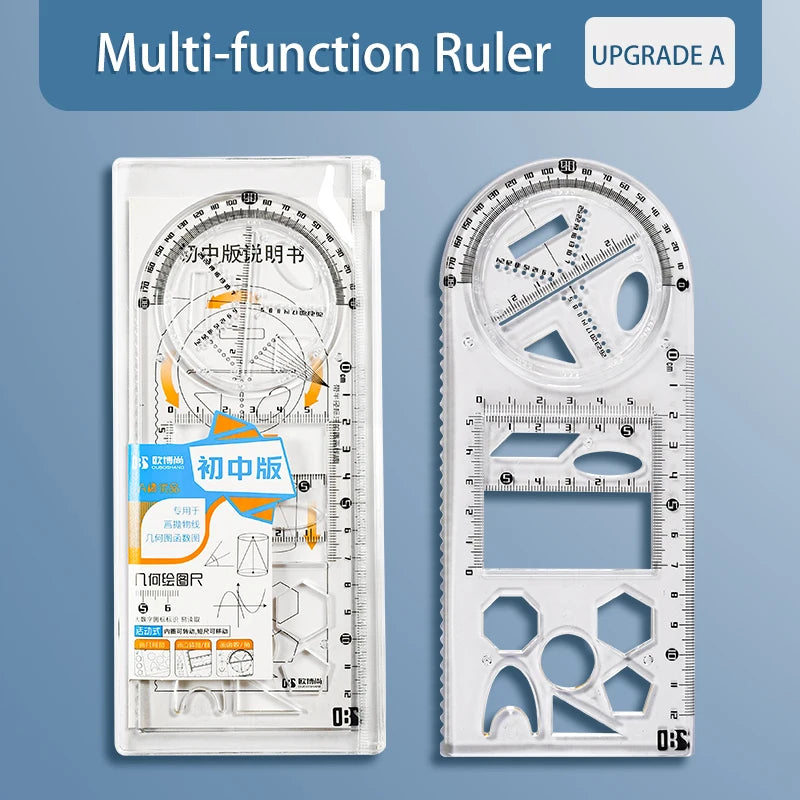 Multifunctional Geometric Function Ruler Set Mathematics Drawing Template Measuring Tool for Student School Office Supplies