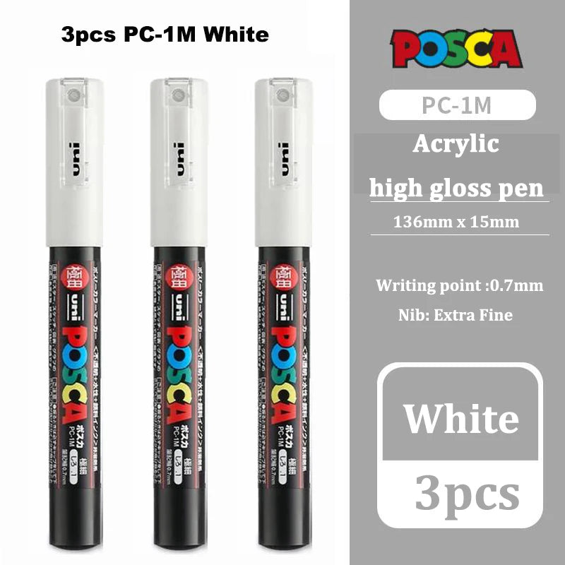 Posca White Marker Brush, Permanent Waterproof Non-fading High Gloss Mark Pens-Rock Art/Fabric Paint/Shoe Graffiti/Poster Making