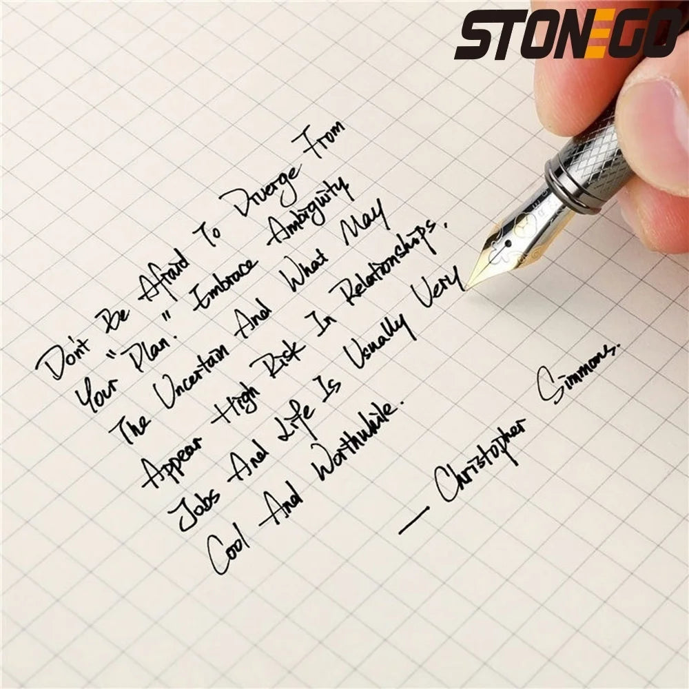 STONEGO 0.38mm Extra Fine Nib Fountain Pen, Black Metal Calligraphy Writing Gift Pen