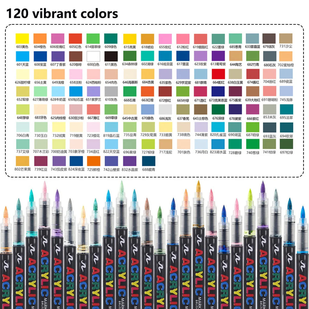 12-366 Colors Acrylic Marker Set Waterproof Acrylic Brush Marker Professional Acrylic Painting Marker DIY Art Supplies