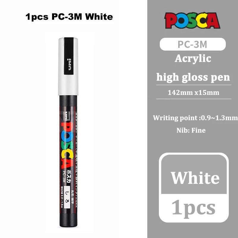 Posca White Marker Brush, Permanent Waterproof Non-fading High Gloss Mark Pens-Rock Art/Fabric Paint/Shoe Graffiti/Poster Making