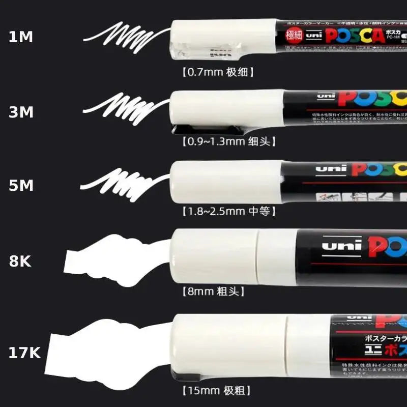 Posca White Marker Brush, Permanent Waterproof Non-fading High Gloss Mark Pens-Rock Art/Fabric Paint/Shoe Graffiti/Poster Making