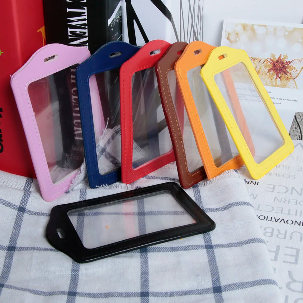 Pu Leather Card Holders Id Badge Case Clear And Color Border Lanyard Holes Bank Credit Id Badge Holders Accessories Wholesales