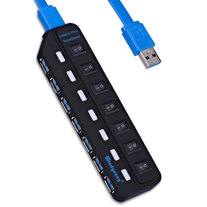 USB 3.0 HUB Multi USB Splitter 4/7 Port Expander High Speed USB 3.0 Hab with Power Adapter USB 3.0 Hub with Switch for Laptop PC