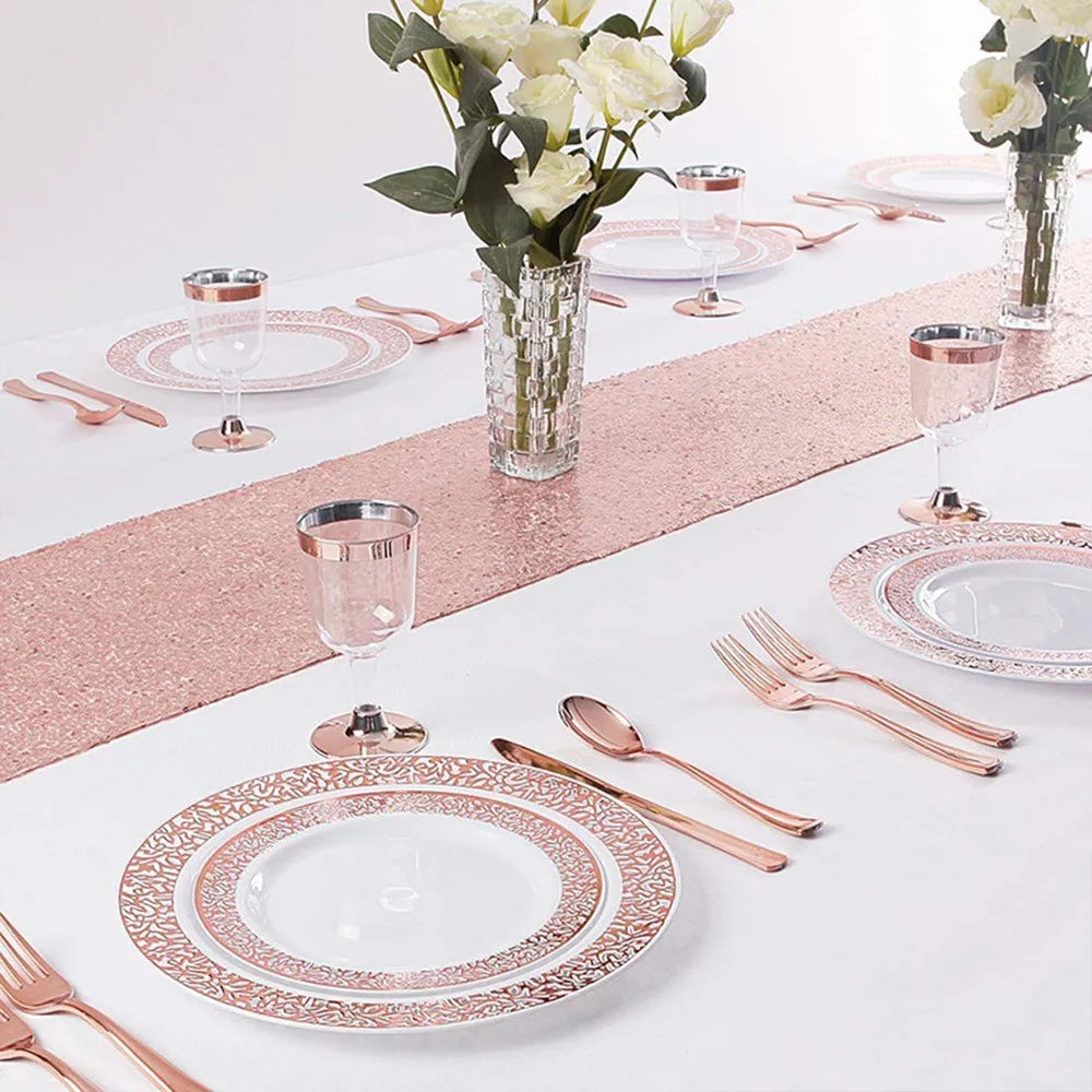 10/16PCS Rose gold disposable tableware table knife fork spoon cutlery birthday party decorations wedding gender reveal supplies