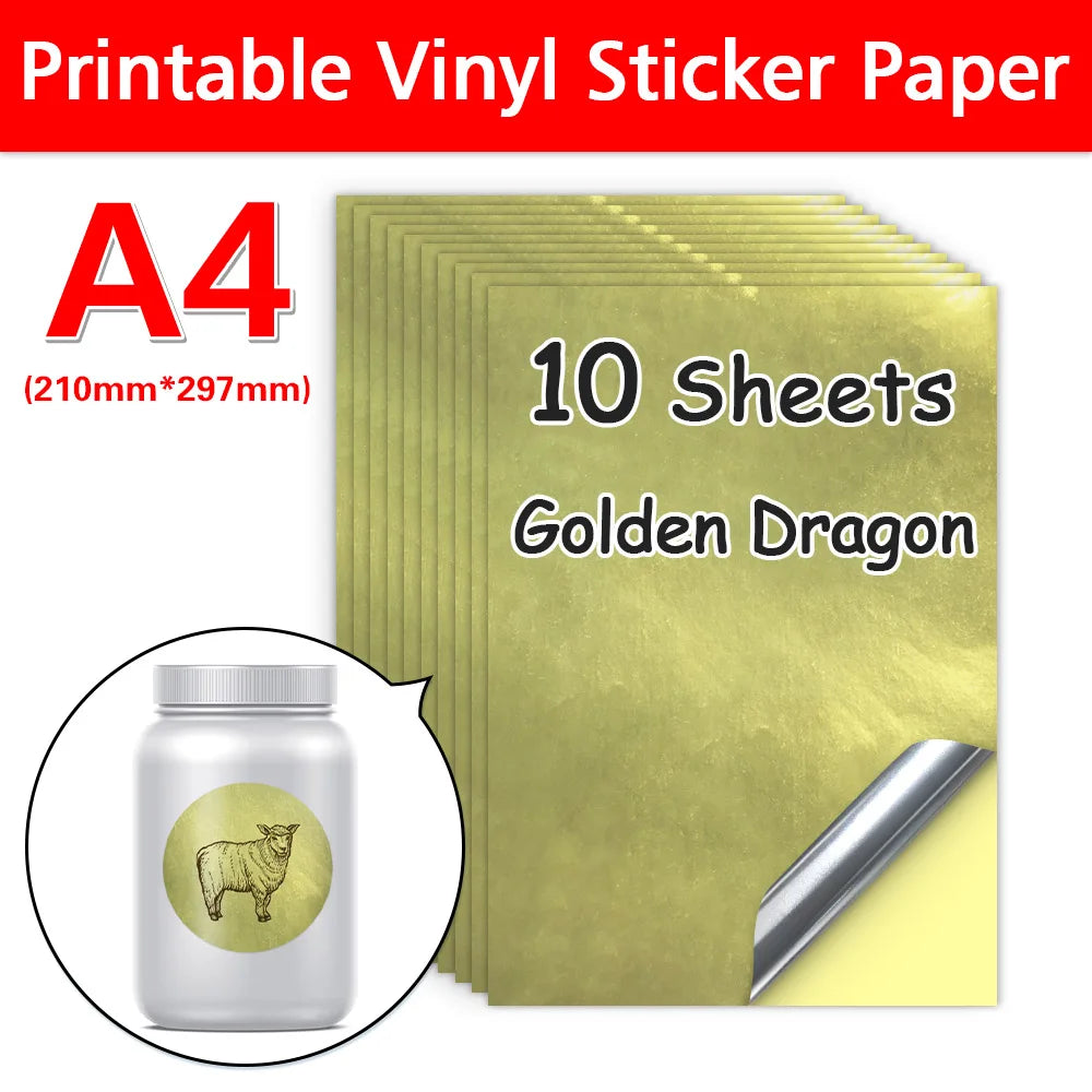 10Sheets Transparent Printable Vinyl Sticker Paper Waterproof A4 Self-Adhesive Copy Paper For Inkjet Printer to DIY Labels Craft