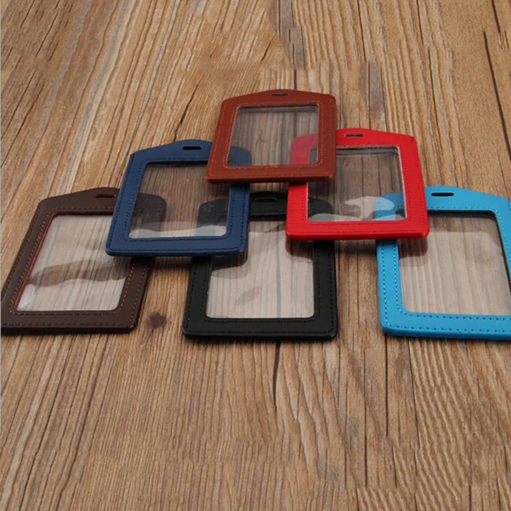 Pu Leather Card Holders Id Badge Case Clear And Color Border Lanyard Holes Bank Credit Id Badge Holders Accessories Wholesales