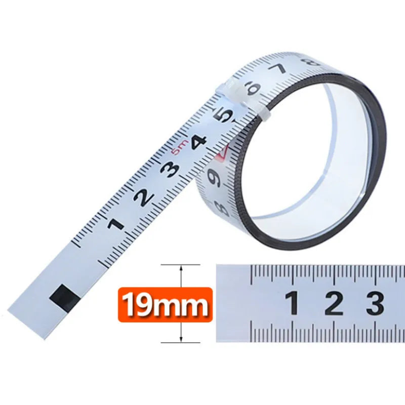 1-5M Miter Track Tape Measure W19mm Steel Self Adhesive Scale Ruler for T-track Router Table Woodworking Workbench Measuring