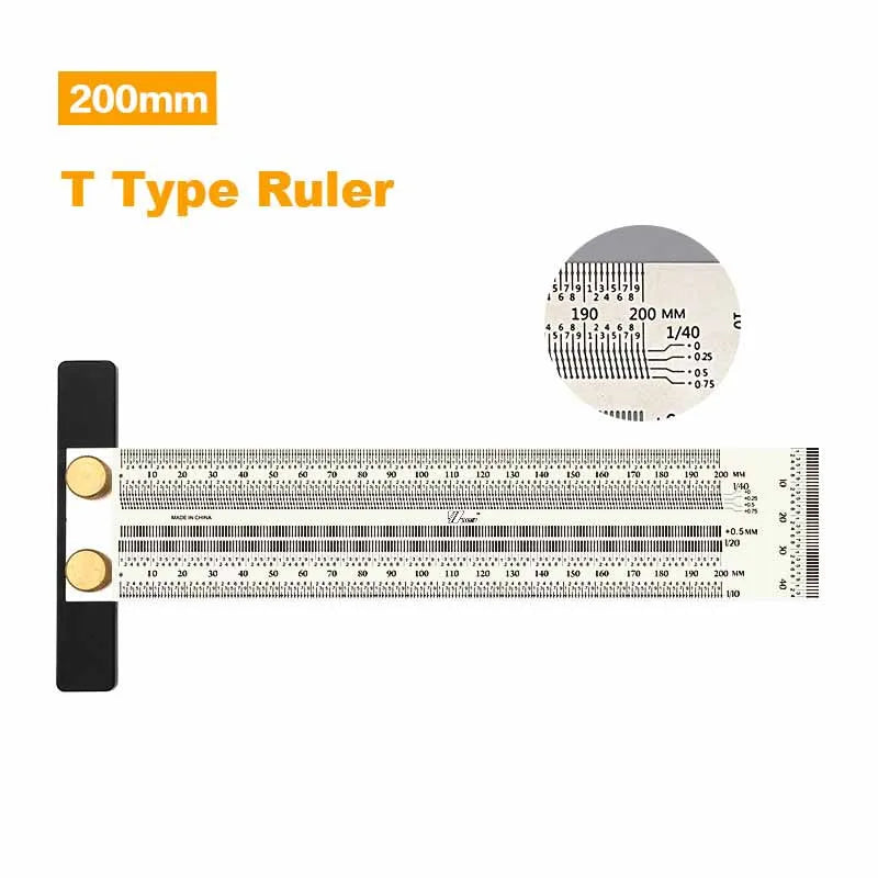 Precision Marking T-Rule, Stainless Steel T Type Hole Ruler Scribing Gauge Marking Measuring Tool Woodwork  200mm/300mm/400mm