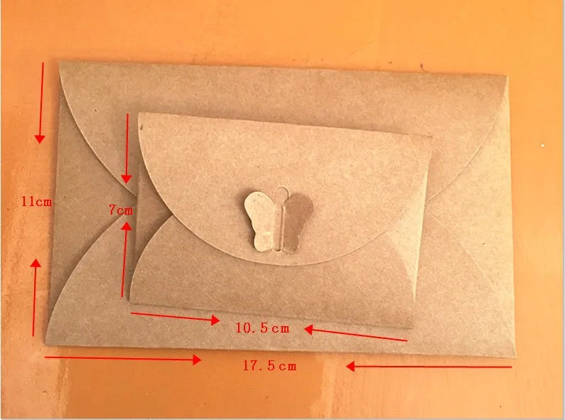 10pcs /pack Bigger Mini Small 17.5x11CM /10.5x7CM Size Kraft Paper Envelopes Vintage Butterfly Gift Card Envelope