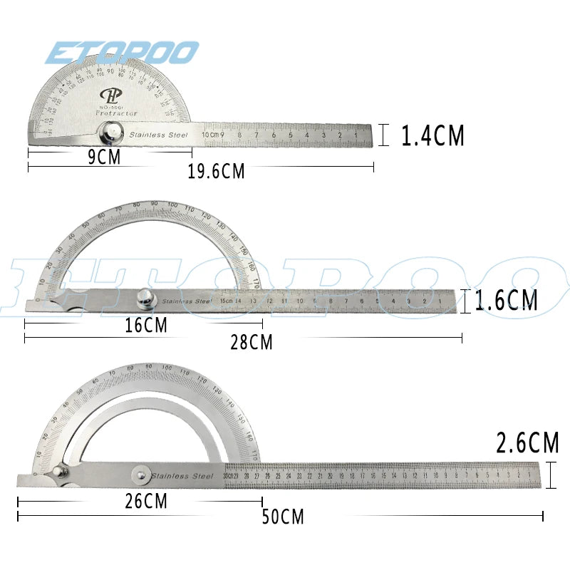 150mm 300mm Stainless Steel 180 Degree Protractor Angle Finder Rotary Measuring Ruler Machinist Tool Craftsman Ruler Goniometer
