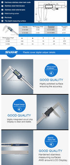 SHAHE 500/600 mm IP54 Digital Caliper Hardened Stainless Steel Vernier Calipers With LCD Display