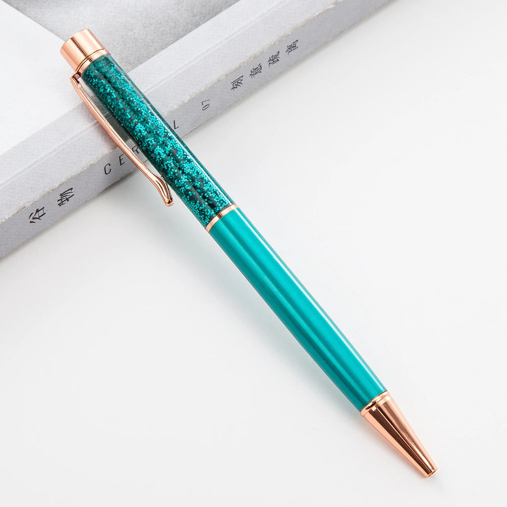 Lytwtw's Ballpoint Pen Oil Metal Office School Supplies Stationery Spinning Rose Gold Gift Cute Clip Glitter